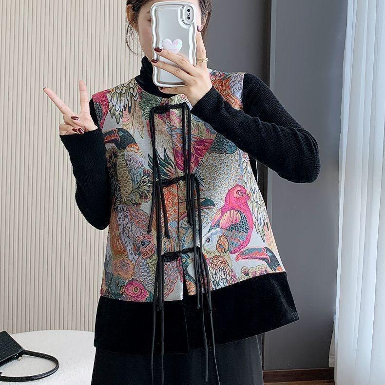 

Жилет 2025 новый ретро стиль вышивка весна и осень мода пряжка жаккардовый жилет 3XL (recommended 138-75kg)