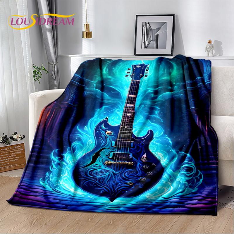 Skull Electric Guitar Classical Guitar Blanket,Soft Throw Blanket for Home Bedroom Bed Sofa Picnic Travel Office Cover Kids Gift