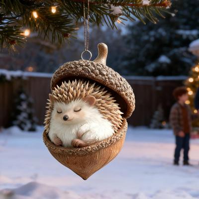2D Animal Christmas Ornaments Cute Christmas Tree Acrylic Pendant Animal Hedgehog Bunny Wildlife Ornaments 2025 Xmas Navidad