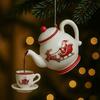 Yousheng Christmas Teapot Ornament Holly Vintage Tea Cups And Pot Set Xmas Tree Hanging Ornaments 2D Acrylic Teapot Decor with Pouring Tea Effect