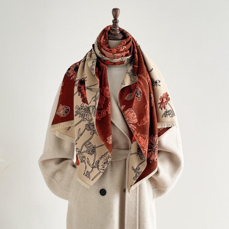 Scarf women's winter thickened warm printing imitation cashmere student scarf double-sided fashion air conditioner shawl outside