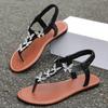 Mode Damenschuhe 2024 Marke Übergröße Damen Sandalen Mode Kristall Schmetterlingsknoten Sommer Einfarbig Peep Toe Flache Sandalenzapatos Mujer