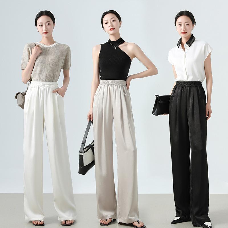 Ice silk acetic acid wide-leg pants women's summer thin casual straight high waist drape loose scratch satin sunscreen pants