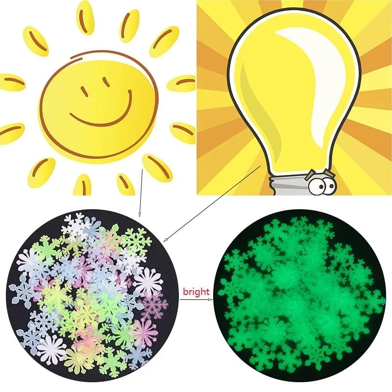 50 Stück 3D Wandaufkleber Schneeflocke Leuchtend Fluoreszierend Leuchten mit Kostenlosem Kleber Im Dunkeln Wandaufkleber für Kinderzimmer Schlafzimmer