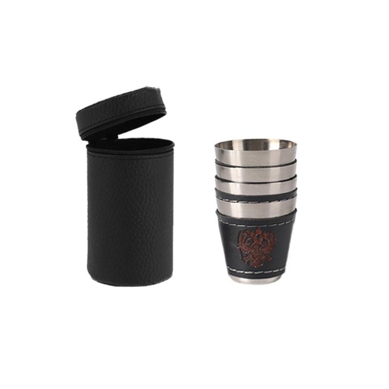 

Набор рюмок из нержавеющей стали с портативным кожаным чехлом, соединяющиеся рюмки, вместимость 30/70/180 мл для посиделок