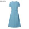 ZANZEA Women Casual Round Neck Summer Short Sleeve Dress