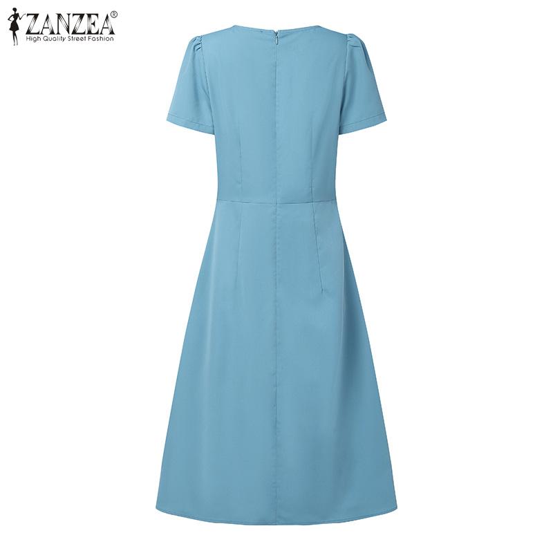 ZANZEA Women Casual Round Neck Summer Short Sleeve Dress