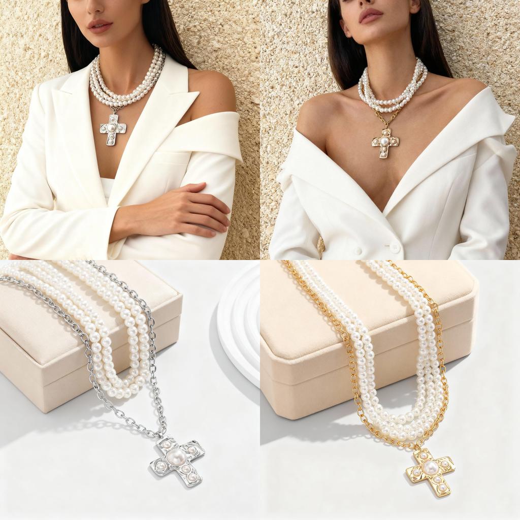 Punk Girl Cross Pendant Necklace With Geometric Alloy Design For Fashion Daily Wear
