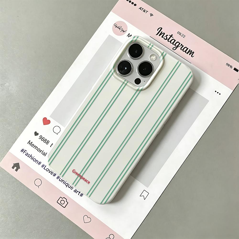 Green Stripe Greenpeace Ins Style Silicone Case For Iphone 14 13 12 17 16 Plus 15 11 Pro Max Trendy Aesthetic Back Cover