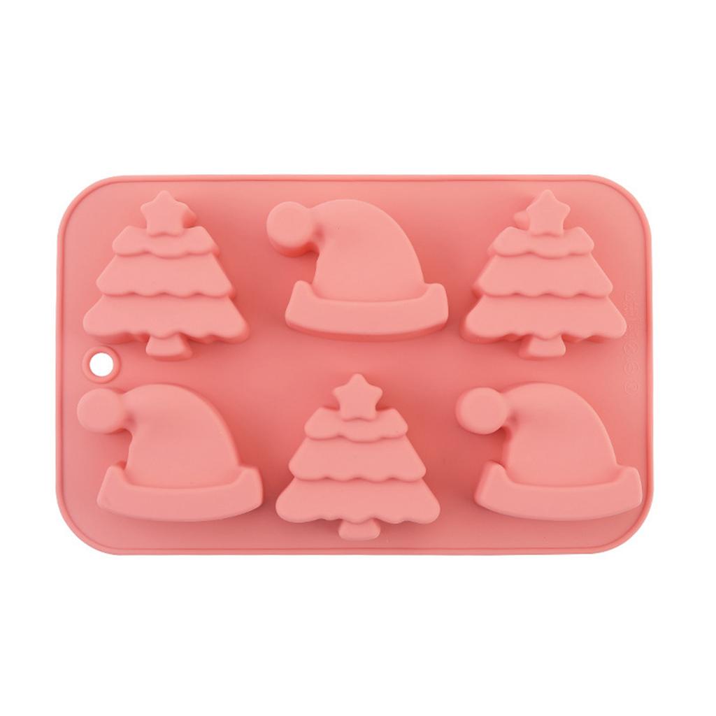 Silicone Mold for Christmas Tree and Santa Hat Shapes 6 Cavities Flexible Baking Mold Non-Stick Food Grade Material Reusable Kitchen Tool