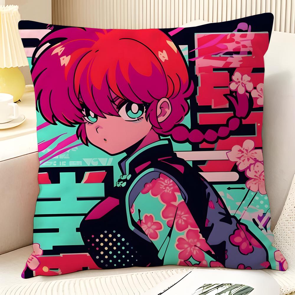 Cartoon Comic P Chan R-Ranma ½ 3 Pillow Case Natural Linen Organic Fabric Double-Sided Printing Sofa Home Decor Gift Pillow Case