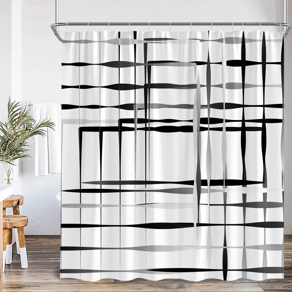 

Geometric Stripes Shower Curtain Abstract Wavy Line Spots Art Aesthetic Bathroom Decorations Modern Bath Curtain with Hooks 90x180cm-35x70in