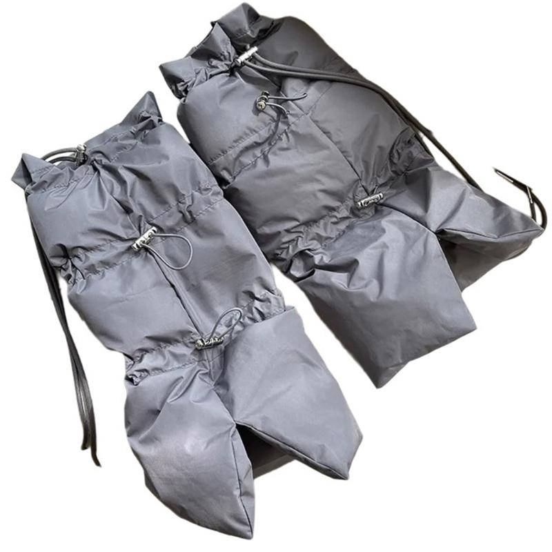 Women Winter Padded Puffer Leg Warmers for Outdoor and Sports Adjustable Drawstring Split Flared Boot Covers Cuffs Socks
