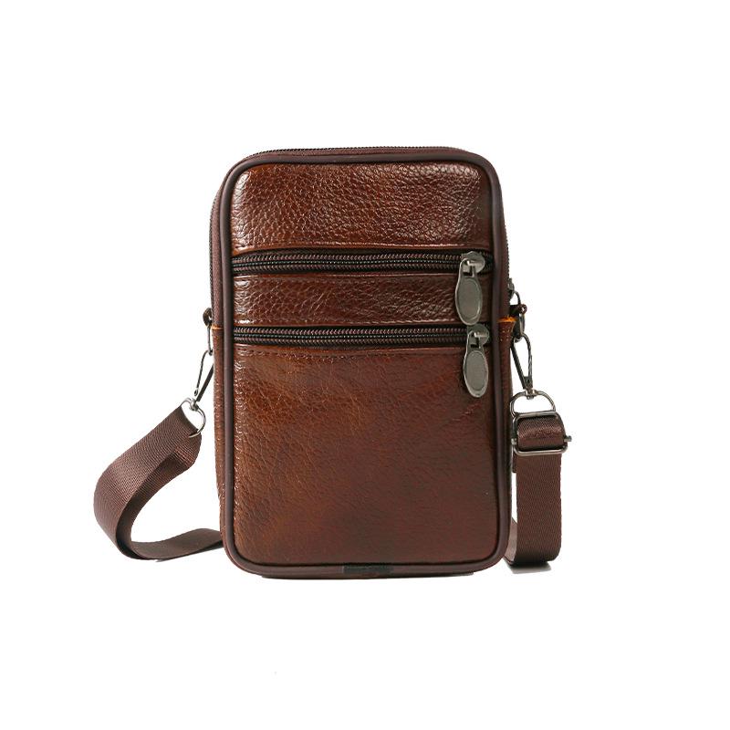 Genuine Leather Men's Vertical Crossbody Phone Waist Bag with Belt Loop (8-Inch)