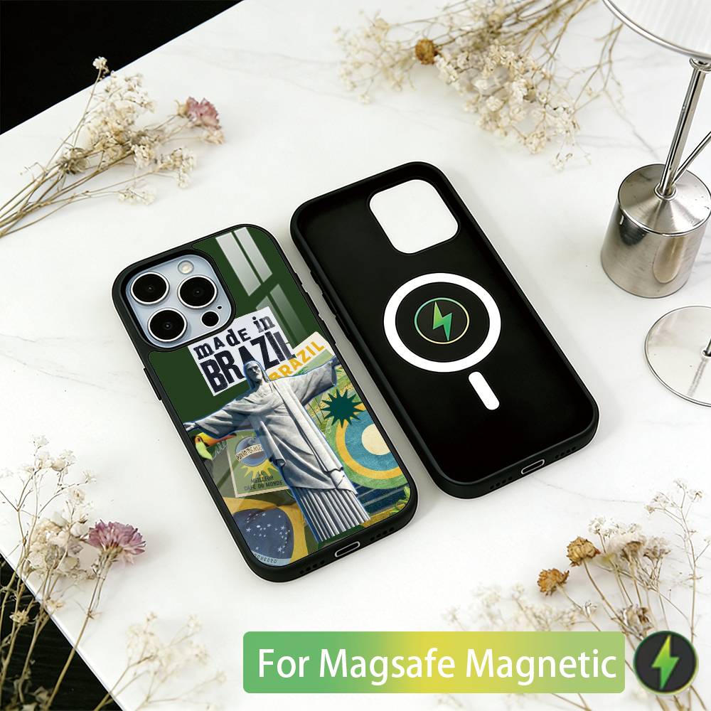 Brazil Brazilian Flag Phone Case For iPhone17,16,15,14,13,12,11 Plus,Pro Magnetic For Magsafe Wireless Charging