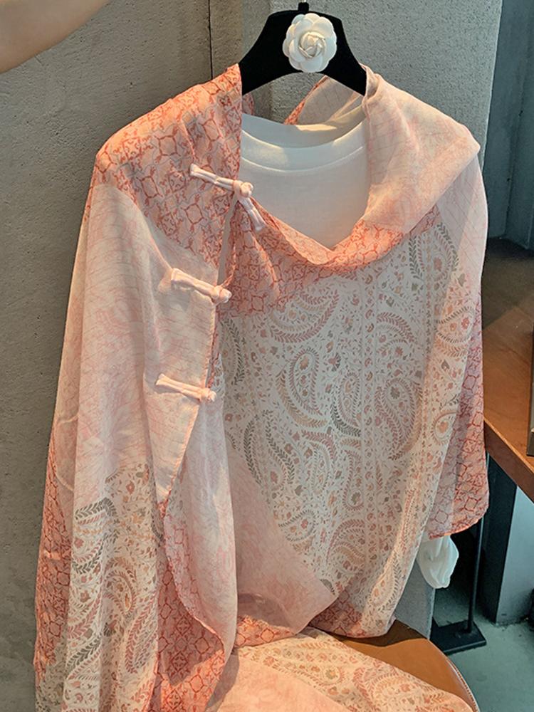 Elegant Women Thin Silk Scarf Wrap Shawl Striped Floral Print Sunscreen Bandanas Hijab Mujer Boho Scarve Casual Chinese Style