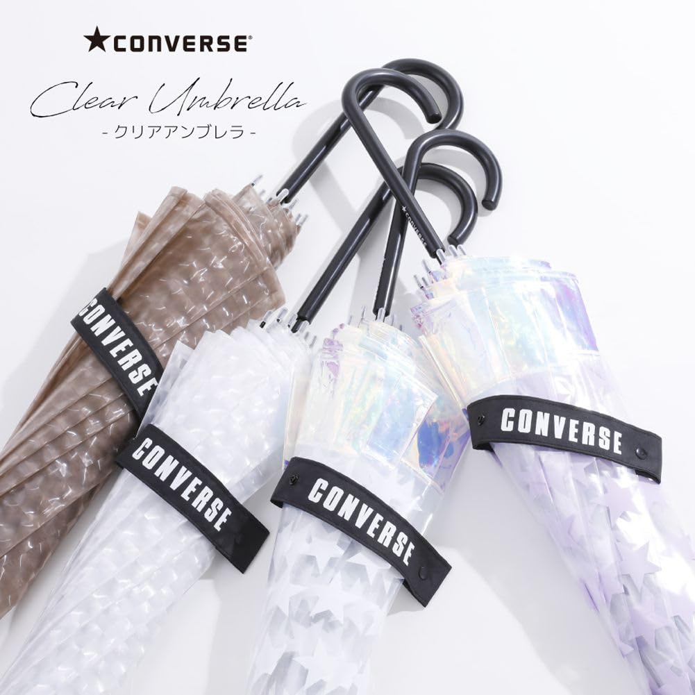 Ogawa Converse Aurora Long 8 Shiny Clear Manual Safety 20250 Umbrella, Vinyl, 59cm, Ribs, White, Umbrella, Opening, Cover,