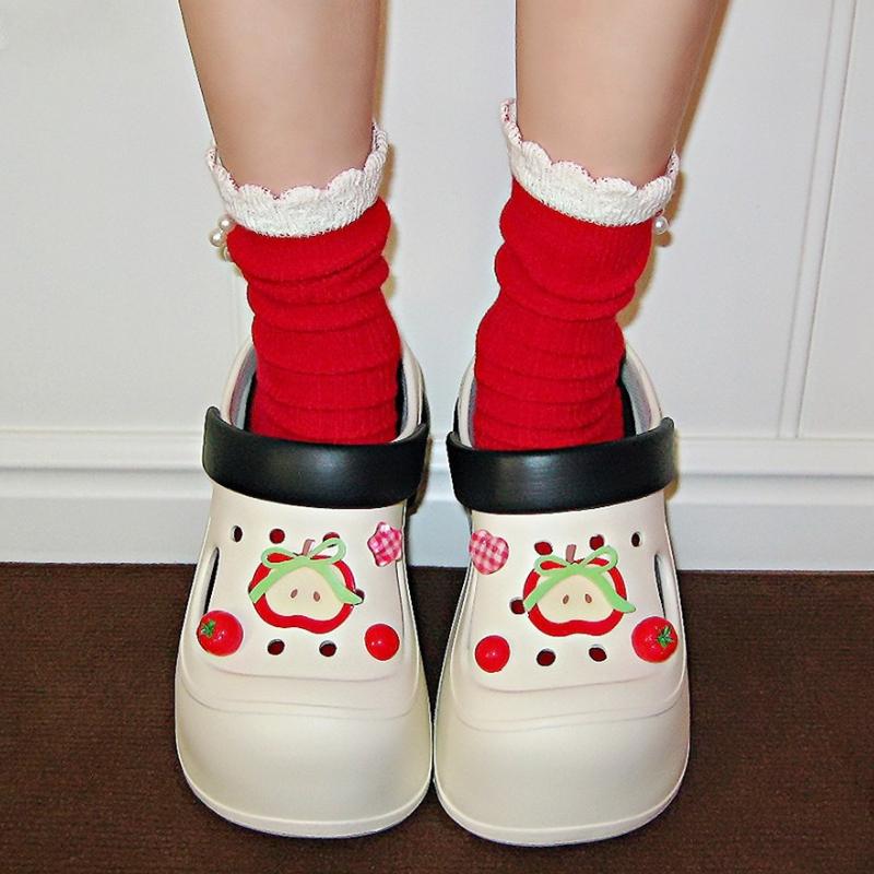 Mote Dame Plattform Tresko Søte DIY Eple Innendørs Gate Tøfler Tykk Såle Myk EVA Dame Mote Kilesandaler Daglige Gåsko