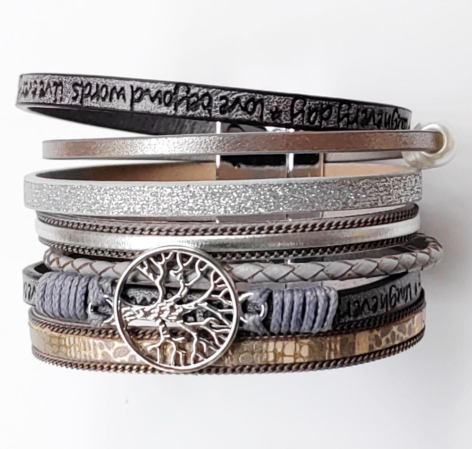 Tree of Life Multi-layer Leather Bracelet with Magnetic Buckle and Pearls
