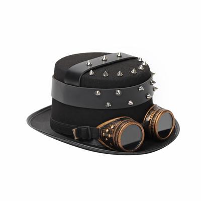 Top Hat for Men and Women Goggles Detachable Ears Steampunk Chain Accessories Gothic Hat Belt Men's Cowboy Hat Rivet Cap Goggles Cowl Rivet Cap