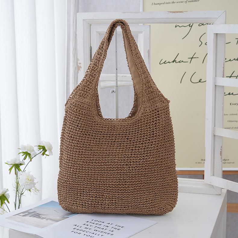 

2025 Women s Summer Mori Style Straw Shoulder Bag - Handmade, Versatile, Large Capacity Beach Bag 41cm Length, 32cm Height, 26cm Strap хаки