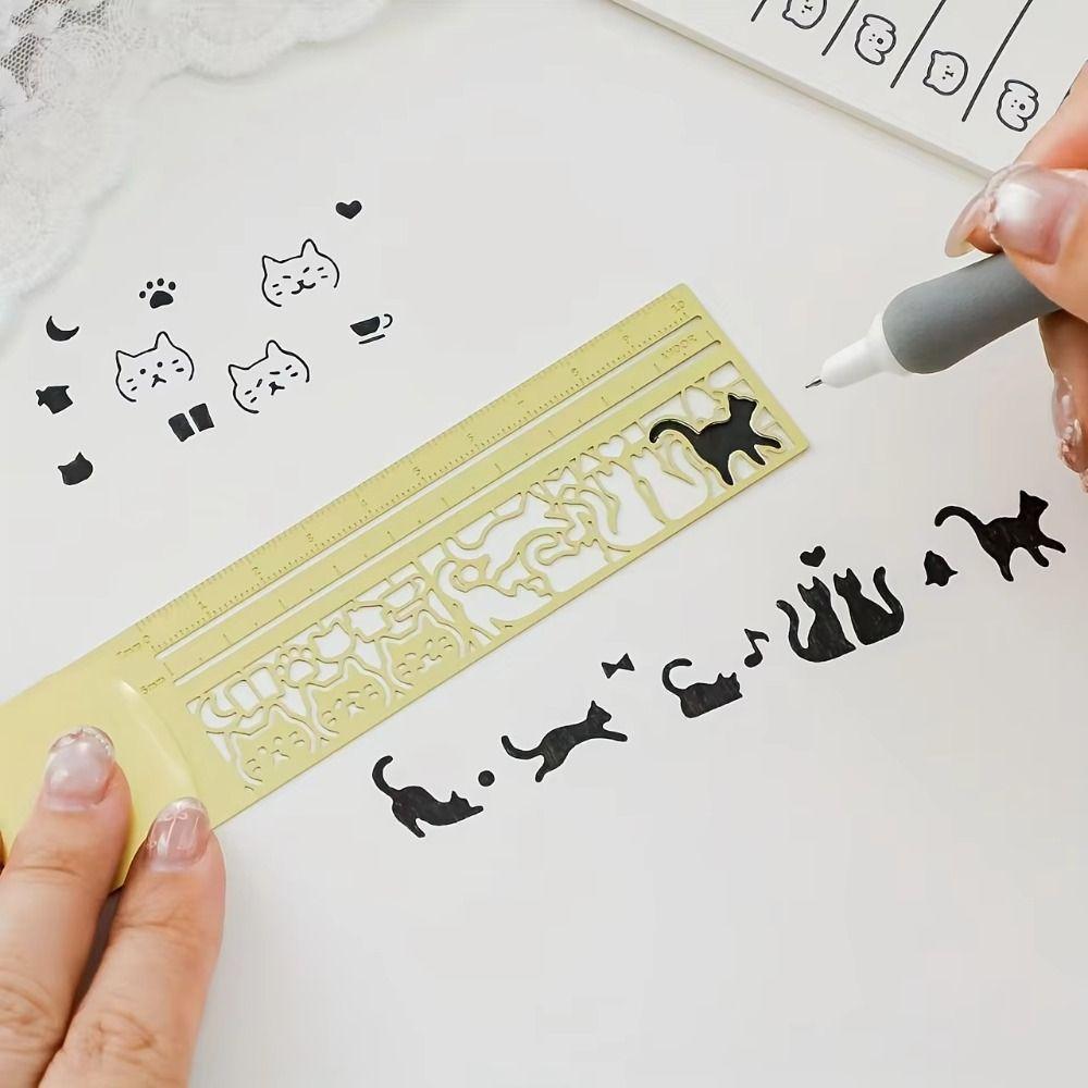 Stationery Tool Cat Template Ruler Precision Metal Bookmark Cat Pattern Ruler Painting Drawing