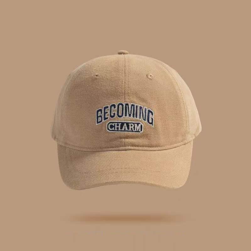 Korean-style fashionable embroidered letter baseball cap with frayed edges. Made of washed and distressed fabric. Soft cotton One Size