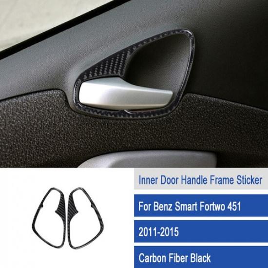 2pcs Carbon Fiber Car Inner Door Handel Bowl Sticker For Benz Smart Fortwo 11-15