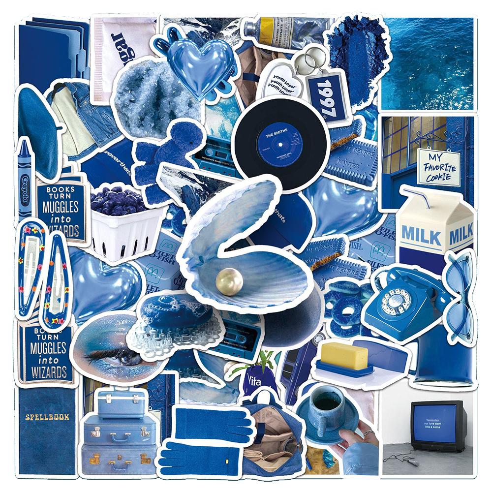 10/30/50pcs Blue INS Style Art Graffiti Stickers Cute Aesthetic Cartoon Decals DIY Guitar Luggage Scrapbook Waterproof Sticker