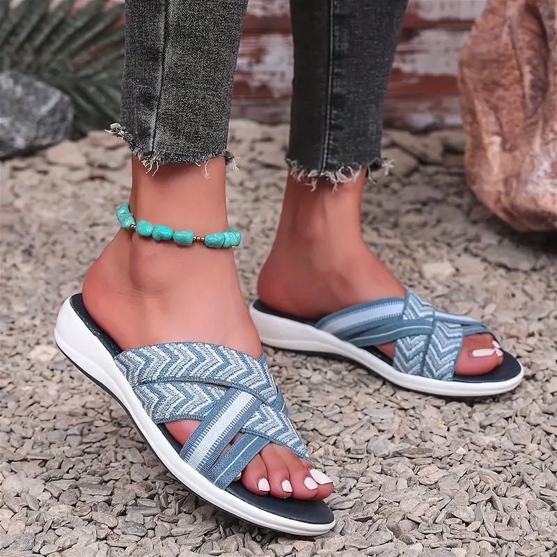 Ladies' Orthotic Arch Support Slippers, Soft Fabric Upper, Thick Anti Slip Rubber Sole, Comfortable and Casual Beach Shoes for All Seasons