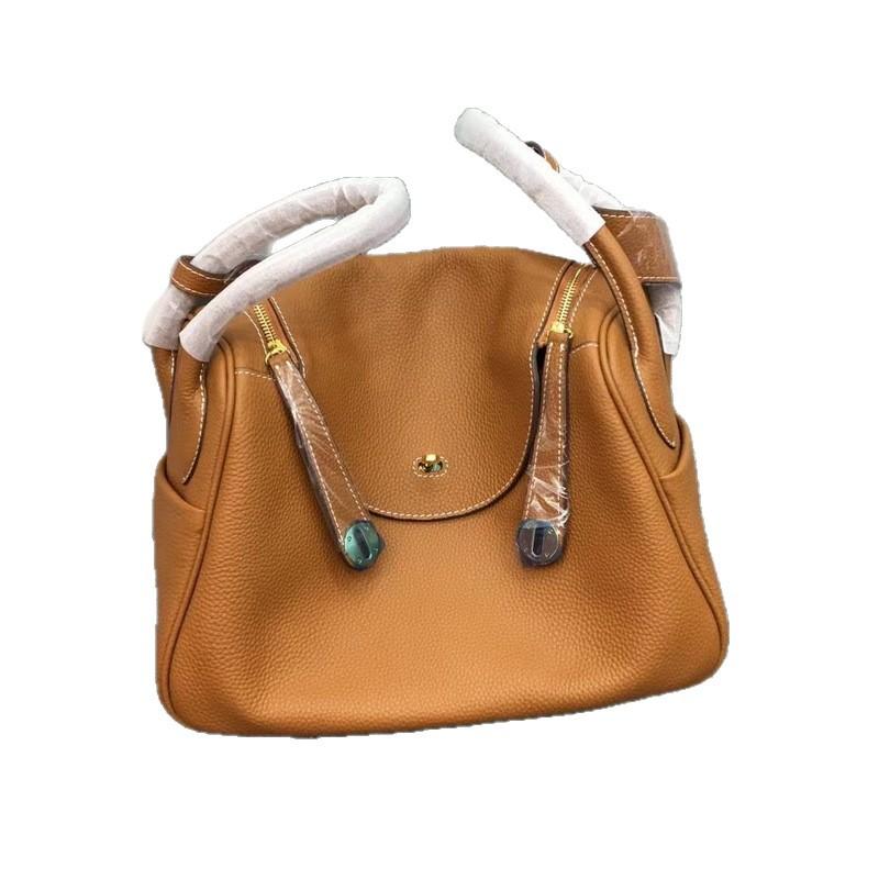 2026 New Genuine Leather Women's Bag Top Layer Cowhide Togo 30cm Lindi Crossbody Medicine Cross-border