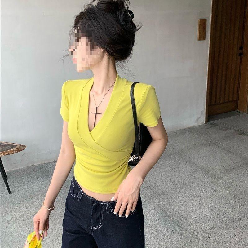 Summer Modale Girl Tee With Cross Neckline For Casual Wear
