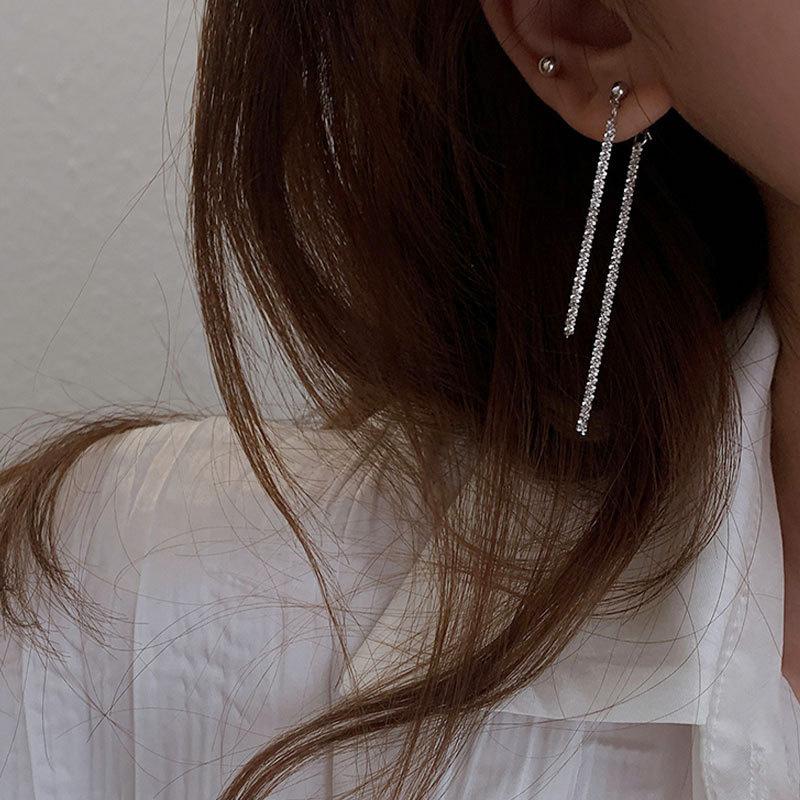 925 Sterling Silver Gypsophila Sparkling Drop Earrings Temperament Women Ear Line Long Earrings Fashion Jewelry for Wedding Gift