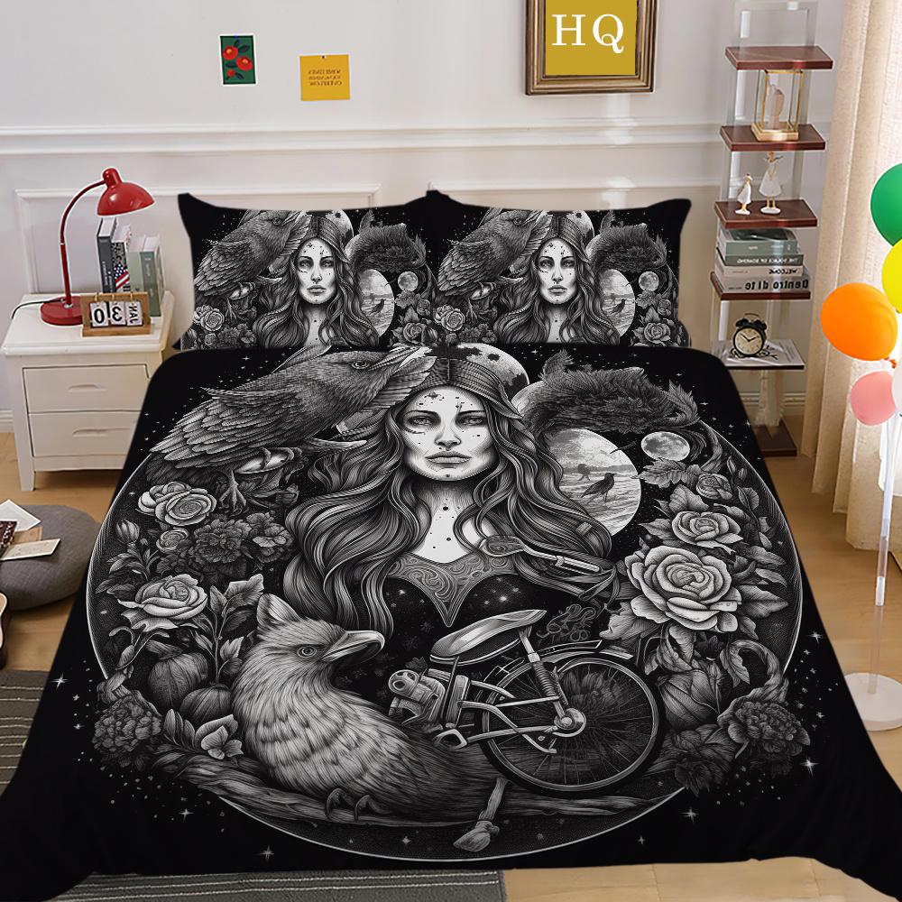 Fajny Pokrowiec na Kołdrę Styl Czaszki Narzuty Domowe Rozmiar King Queen Modny Zestaw Poszewek na Kołdrę Kobieta Mężczyzna Zestawy Pościeli