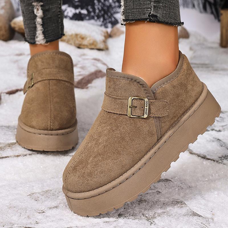 

Модные зимние ботильоны на толстой подошве с пряжкой, женские 2025, из искусственной замши на платформе, женские зимние ботинки, слипоны, короткие плюшевые хлопковые туфли 43 хаки