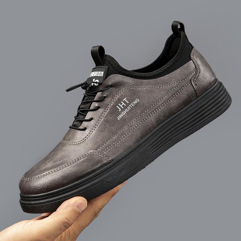 

Новая мужская уличная повседневная кожаная обувь на шнуровке, из мягкой кожи, на платформе, молодежная деловая обувь, трендовая универсальная мужская обувь 44 коричневый