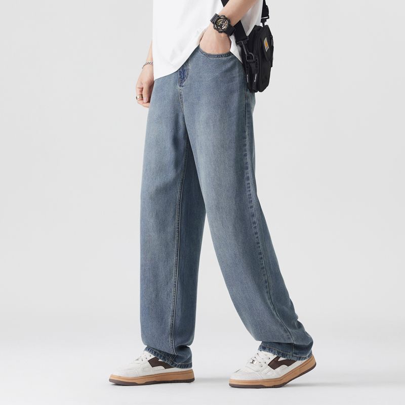 Spring, summer and autumn new high street retro loose straight comfortable breathable jeans men's trendy MEN