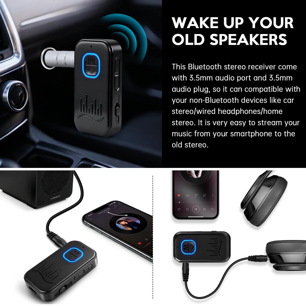KEBIDU 2-In-1 Handsfree Car Kit Bluetooth 6.0 Receiver Transmitter 3.5mm AUX Lossless Sound MIC Wireless Audio Adapter For Car Speaker TV PC
