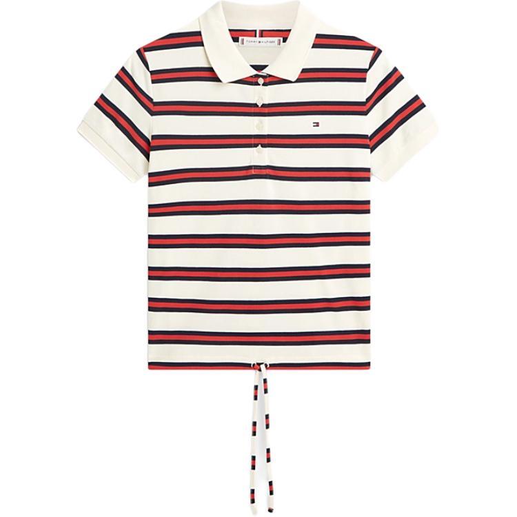 Tommy Hilfiger Striped Logo Short Sleeve Polo Shirt Women tops WW0WW4924703L