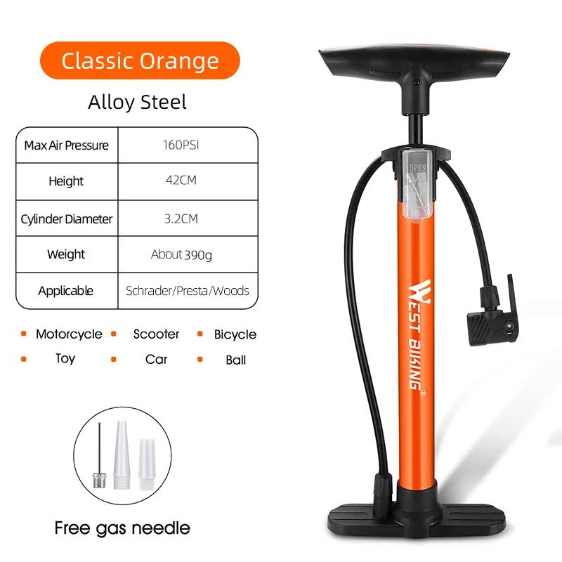 WEST BIKING Bike Pump With Gauge 160PSI High Pressure Hand Pump Schrader/Presta Valve Tire Inflator MTB Road Bike Accessories