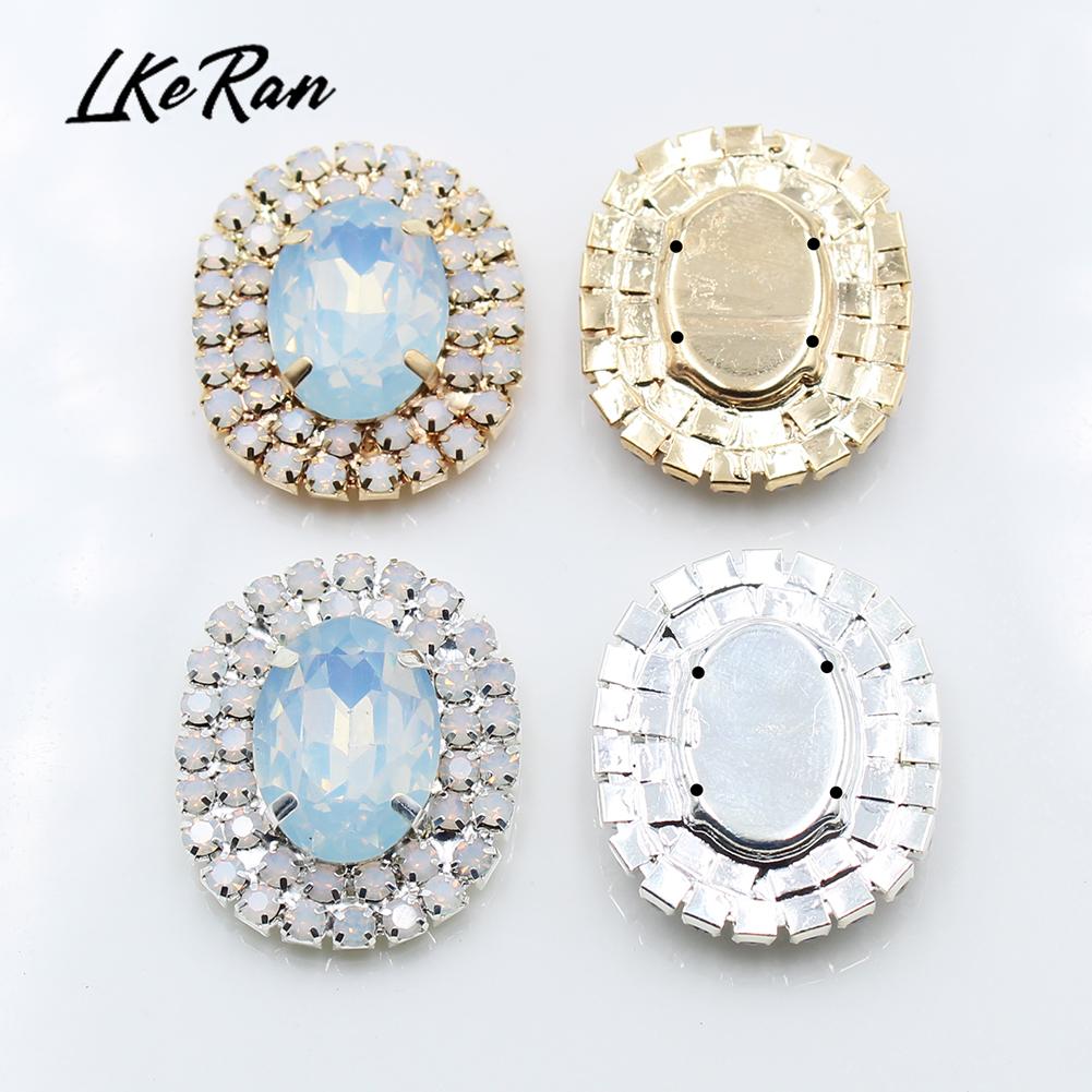New Charm 24*28mm Egg white Crystal White/pink Sewing Rhinestones Buttons Gold Metal Applique DIY Wedding decoration for 5Pcs
