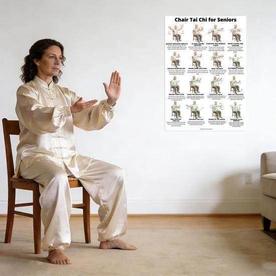 3 kusy Tai Chi cvičebních plakátů Ilustrace sedavé Tai Chi sestavy Pokyny pro jemné cvičení pro začátečníky Tai Chi Seniory