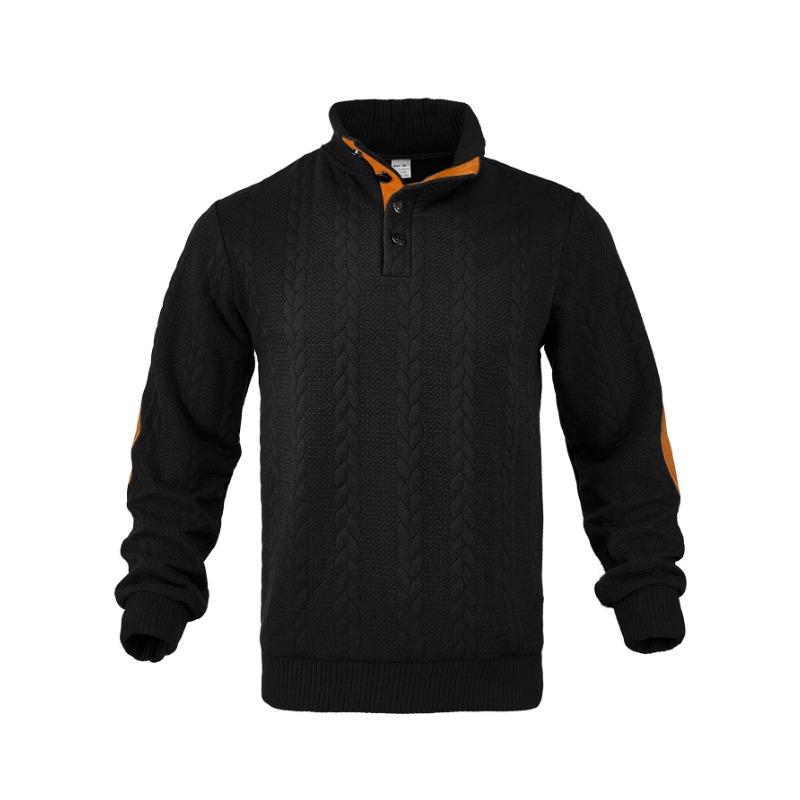 Men S Long Sleeve Casual Stand Collar Button Detail Jacquard Sweatshirt