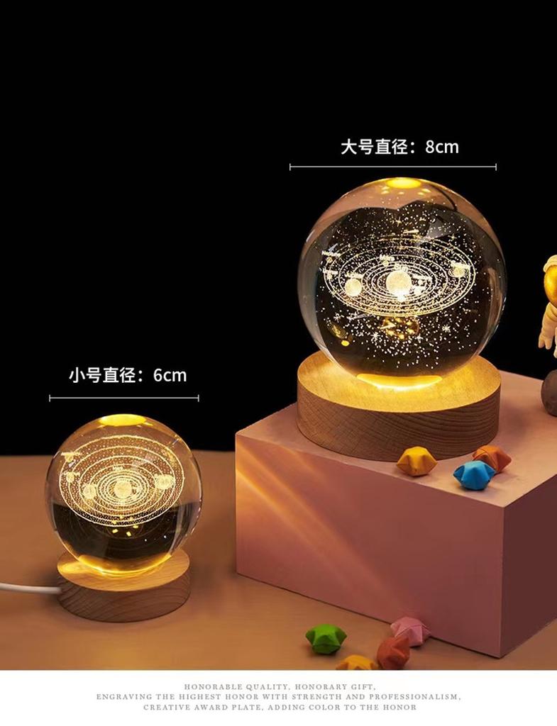 Crystal Ball With Wood Stand Laser Engraved 6CM Glass LED Crystal Ball Souvenir Gifts Home Decor Star Moon Night Light