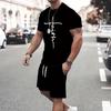 Summer Men's Suit Street Fashion Loose and Comfortable T-Shirt Outdoor Sports Running Fitness Shorts Text Printing