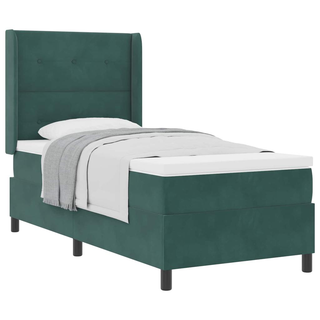 Box Spring Bed with Mattress Dark Green 90 x 190 cm Velvet