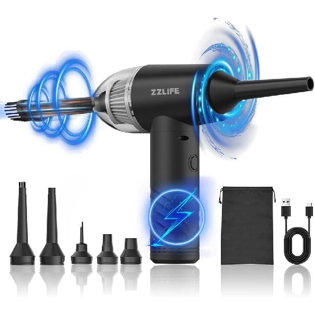 3 Gear Compressed Air Duster and Vacuum Cleaner, 7000Pa/55000RPM Handheld Car Vacuum/Air Blower& Pump for Computer, Keyboard, LED Light, Balloon