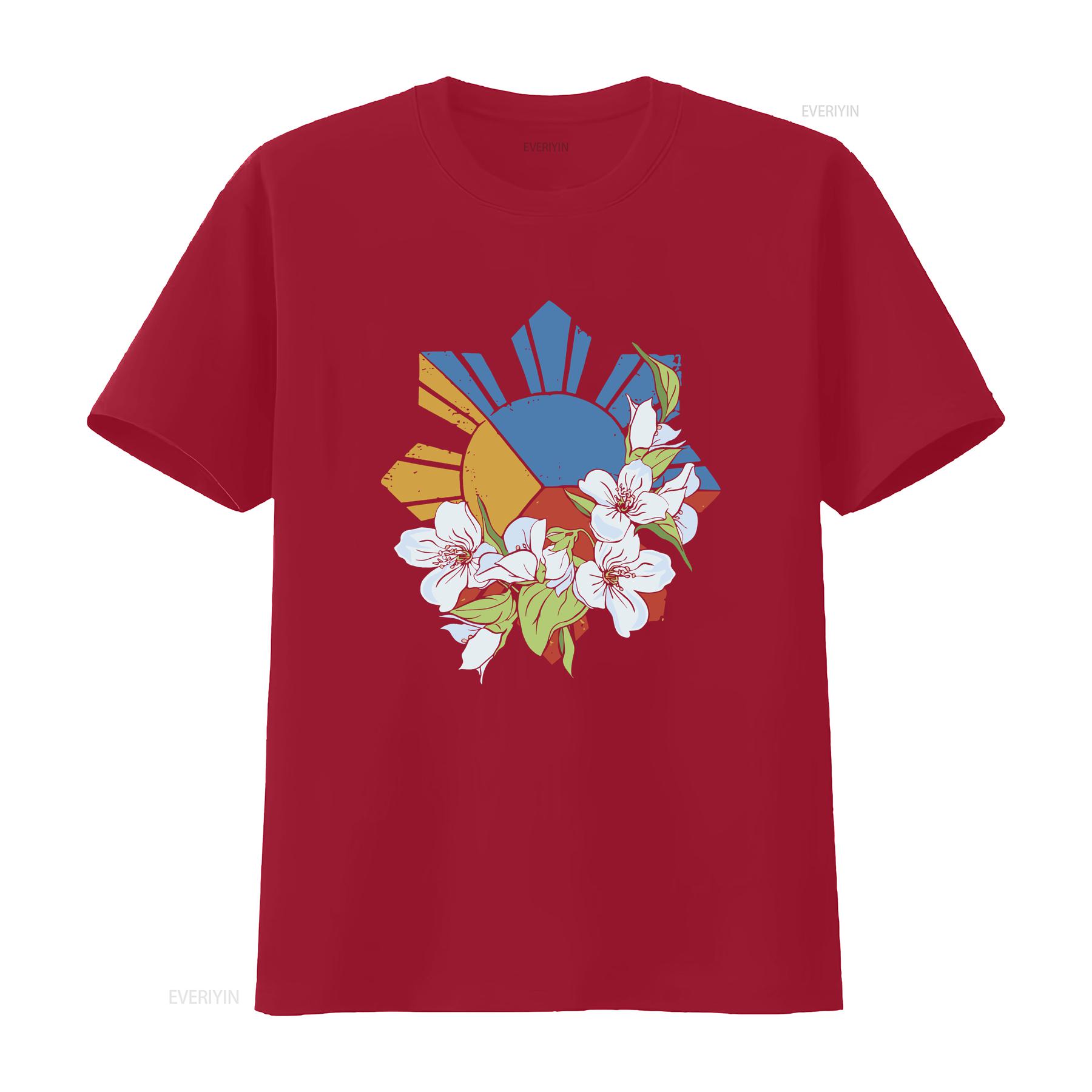 Filipino Flag Sun and Stars Sampaguita T Shirt Crewneck Symbol Philippines  vintage Washed Top For Everyday Wear Stretched S