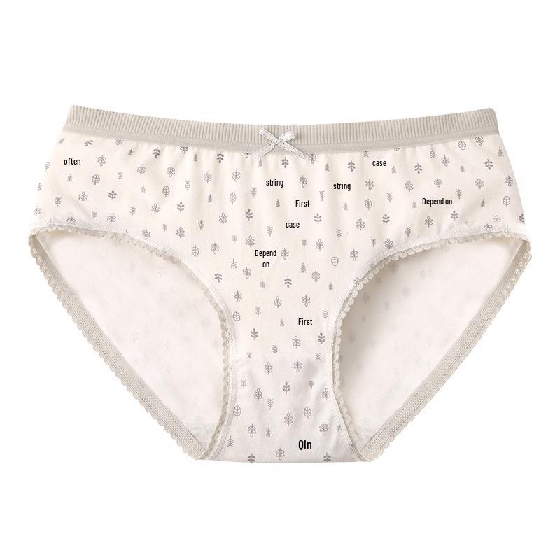 Women's Pastoral-Style Mori Girl Mid-Waist Cotton Lace Print Panties