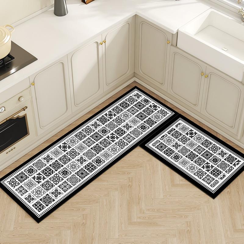 Rug for Kitchen Runway Carpet Long Carpets Pvc Waterproof Floor Mat Anti-slip Foot Mats Brown Plaid Home Decoration Rugs